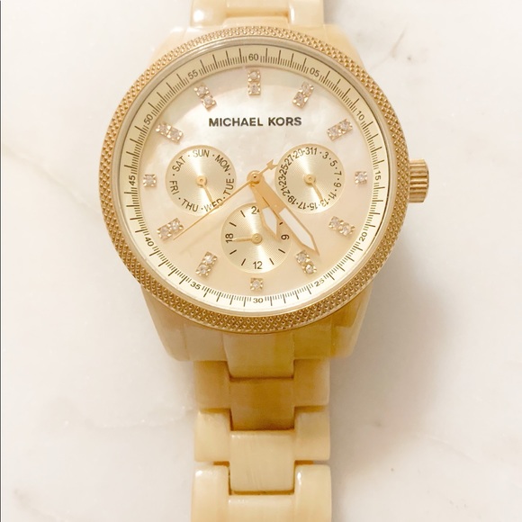 Gold Ivory horn watch with Quartz, mother of pearl - Picture 3 of 6